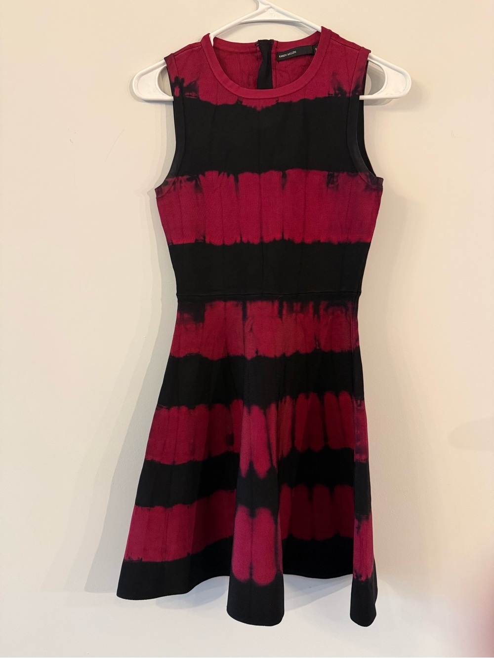 Karen Mullen Bandage Black and Deep Red Tie-Dye Fit & Flare Dress